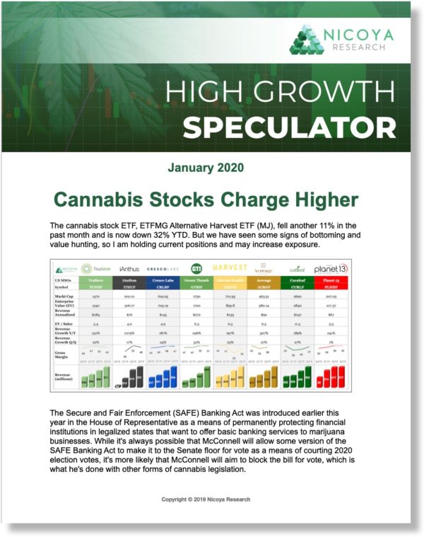 High-Growth Speculator is focused on companies with powerful top-line growth, such as cannabis stocks benefiting from legalization and the opening of new markets for the first time and technology companies that are disrupting their respective sectors.